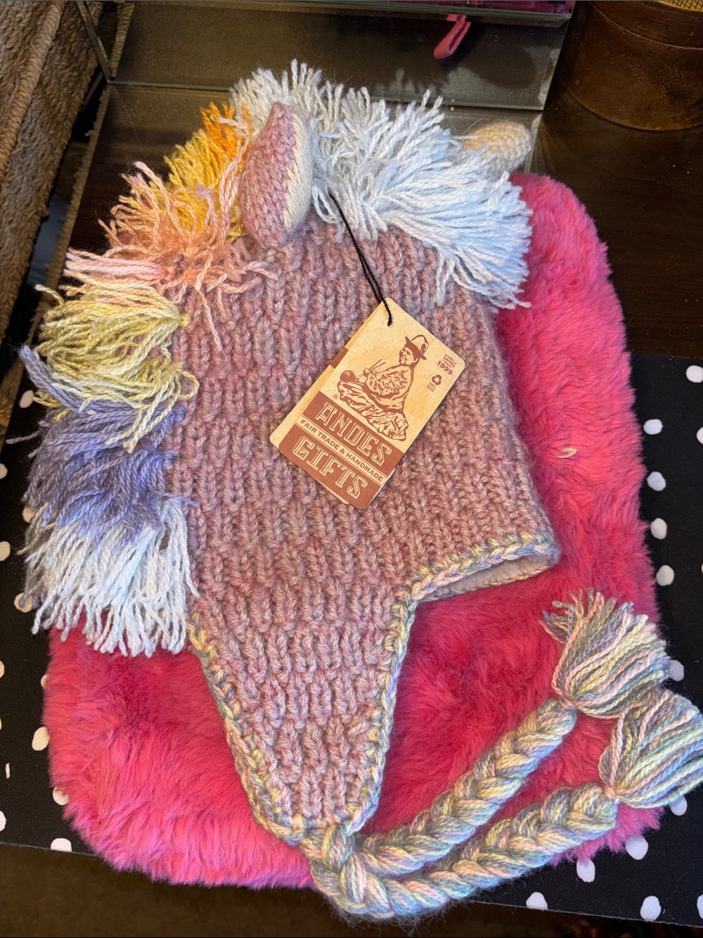 NWT Andes Gifts unicorn animal hat is handmade in Peru or Bolivia and feature